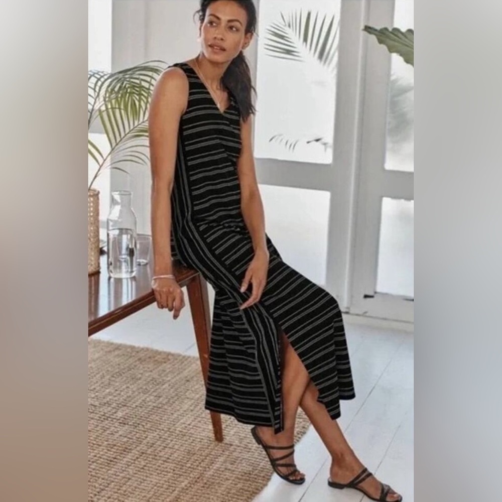 J. Jill Wearever Collection Black White Striped Sleeveless Maxi Tank Dress XLP